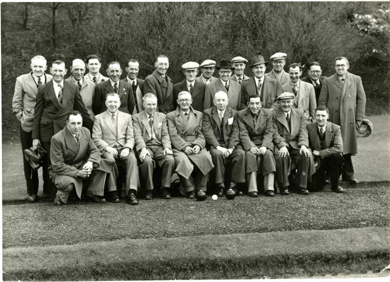 Black and white photograph Showing A Group Of Men At A Bowling Green, Probably Connected With H…
