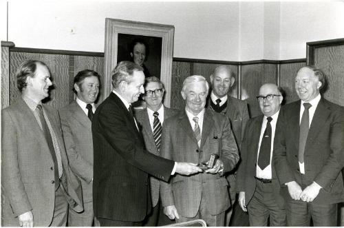 Black and white photograph Showing A Retirement Presentation To Stanley Allan, Foreman Steelwor…