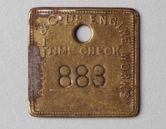 Timecheck Disk from Alexander Hall and Co. Engine Works, timecheck number 883