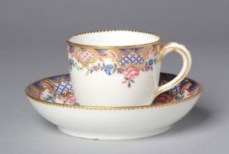 Floral and Blue Border Cups and Saucers
