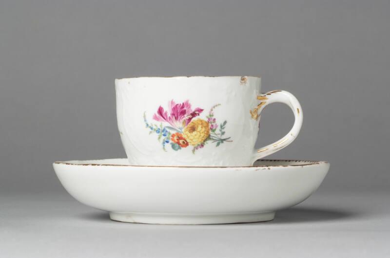 Cup and Saucer with Polychrome Flowers