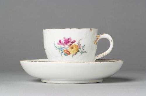 Cup and Saucer with Polychrome Flowers