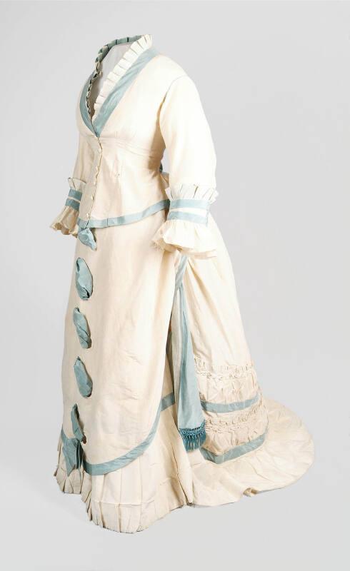 Cream and Blue Bustle Dress