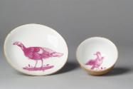 Purple Bird Tea Bowls and Saucers