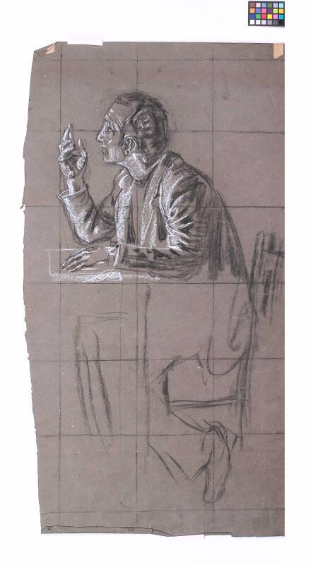 Alex At Table With Hand Up - Study For The University Union Murals, Shielding The Light Panel