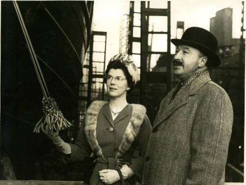Andrew Lewis with woman about to name an unidentified vessel