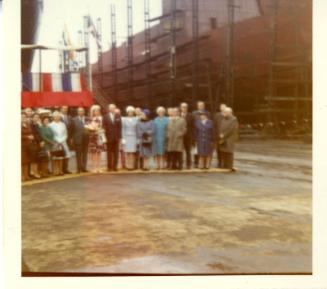 Colour photograph showing launch party for GODETIA at foot of launch platform