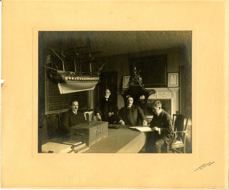 Black and white photograph showing the office of the Shipmaster Society at Regent Quay, c.1910