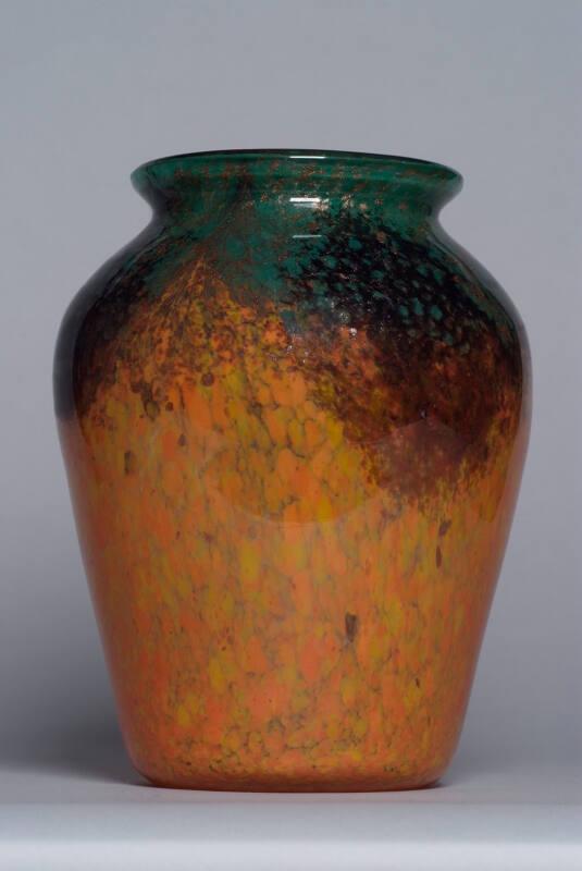 Green and Orange Flecked Glass Vase