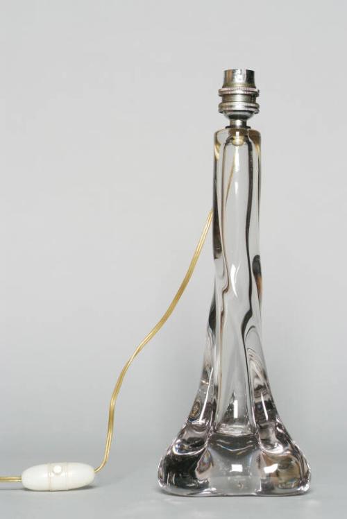 Lamp With Glass Base And Cloth Shade