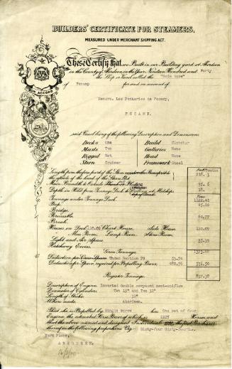 Builders Certificates For Steamer Bois Rose