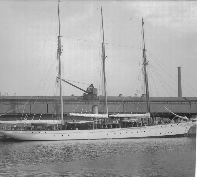 Unidentified steam yacht at a quayside, probably not Aberdeen