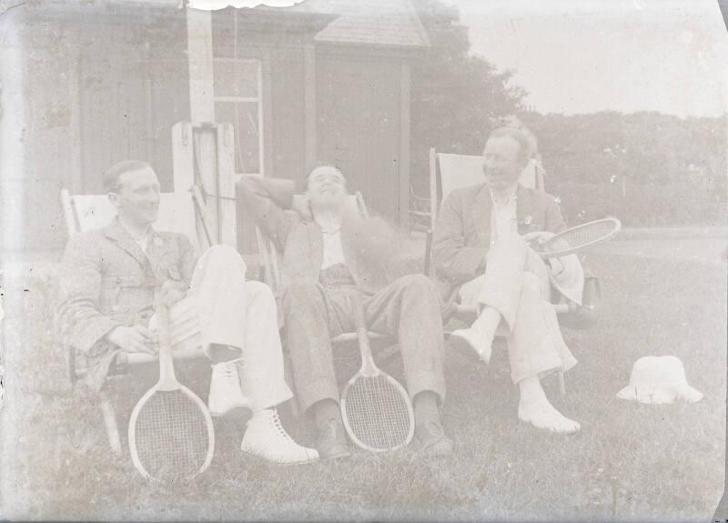 Three men with Tennis Raquets Members of Dr Walford Bodie's Family?/Friends?