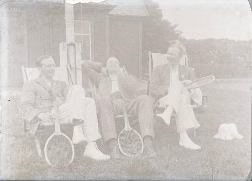 Three men with Tennis Raquets Members of Dr Walford Bodie's Family?/Friends?