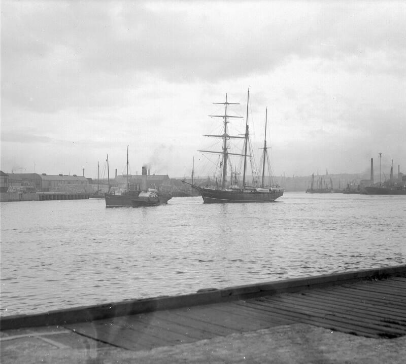A schooner under tow by a paddle tug, Aberdeen Harbour?