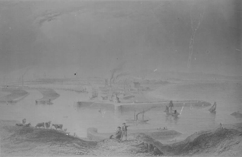 blurred copy of an engraving showing the mouth of Aberdeen Harbour