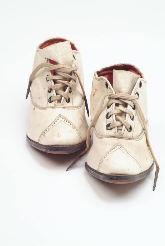 Pair of Boy's Cream Leather Lace-Up Shoes
