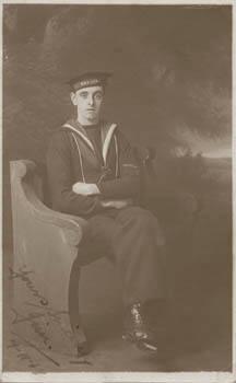 photograph, jim adams (donor's brother), 1917, in royal navy uniform "h.m.s. ajax"