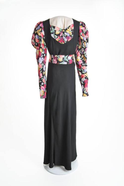 Black and Floral Marocain Dress