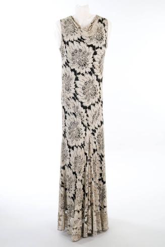 Black and White Floral Evening Dress