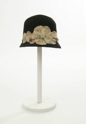 Black Cloche Hat Trimmed with Flowers