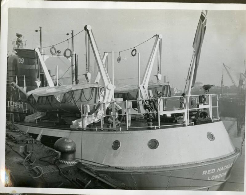 Photograph in album showing trawler Red Hackle
