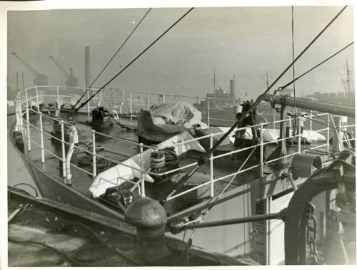 Photograph in album showing trawler Red Hackle
