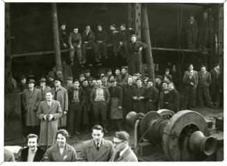 Shipyard workers at the launch of the trawler Kelso Paton