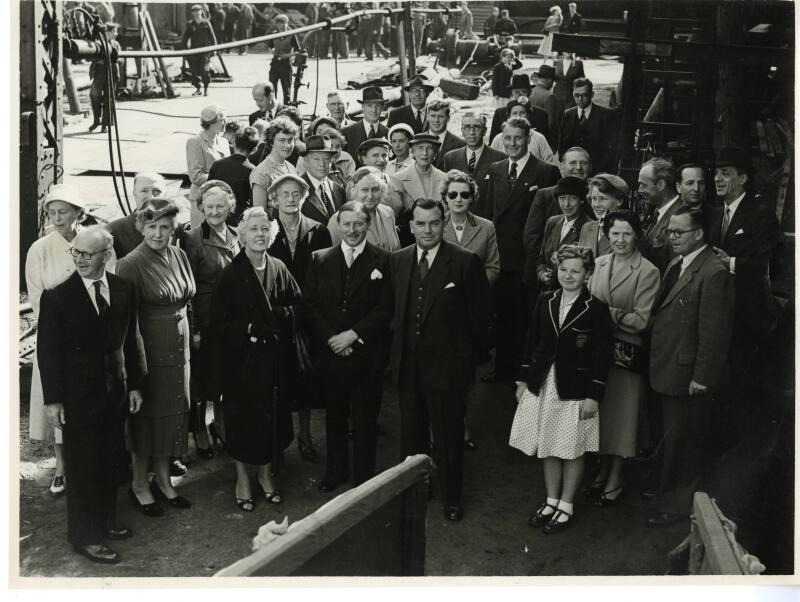 Guests at the launch of the trawler Ben Screel