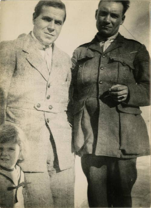 James McBey in Uniform with Man and Child