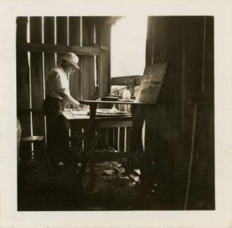 James McBey working in Pedro Fernandez's Barn, Killingworth, Connecticut