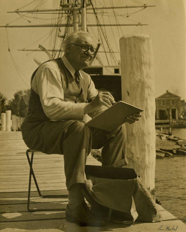 James McBey Sketching at Mystic Seaport