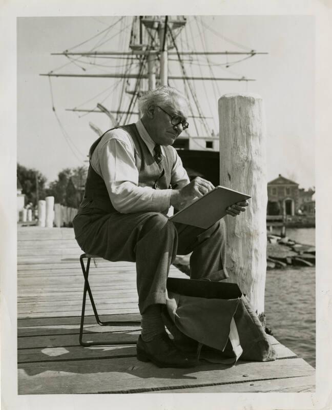 James McBey Sketching at Mystic Seaport