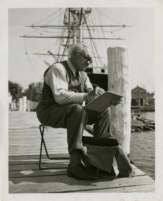 James McBey Sketching at Mystic Seaport