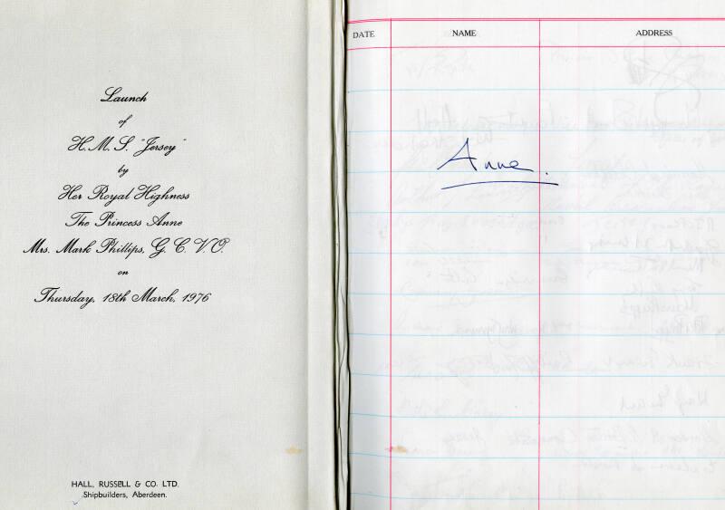 Hall Russell Visitors Book for the Launch of HMS Jersey