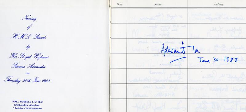 Hall Russell Visitors Book for the Launch of HMS Peacock