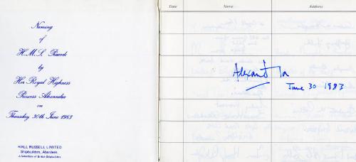 Hall Russell Visitors Book for the Launch of HMS Peacock