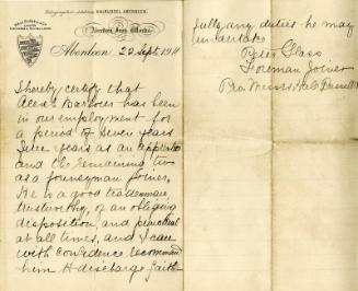 Hall Russell's Shipbuilders letter of reference to Mr Alexander Barbour