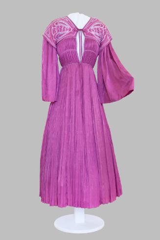 Pleated Pink Magenta Silk Dress with beaded Bee Motif