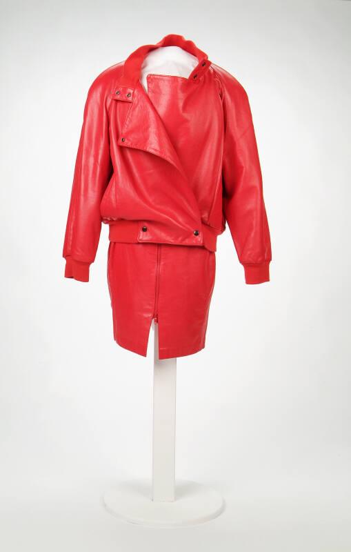 Red Leather Skirt Suit