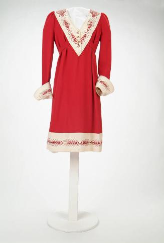 Red Wool Dress with Cream Trim