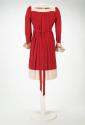 Red Wool Dress with Cream Trim