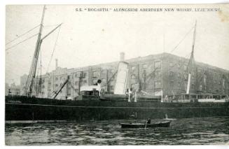 Postcard of steamship Hogarth at Aberdeen Wharf, Limehouse, London