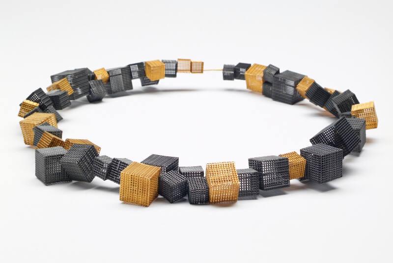 Graphite and Gold Coloured Cube Form Neckpiece