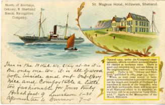 Colour postcard showing St Nicholas and the St Magnus Hotel, Hillswick