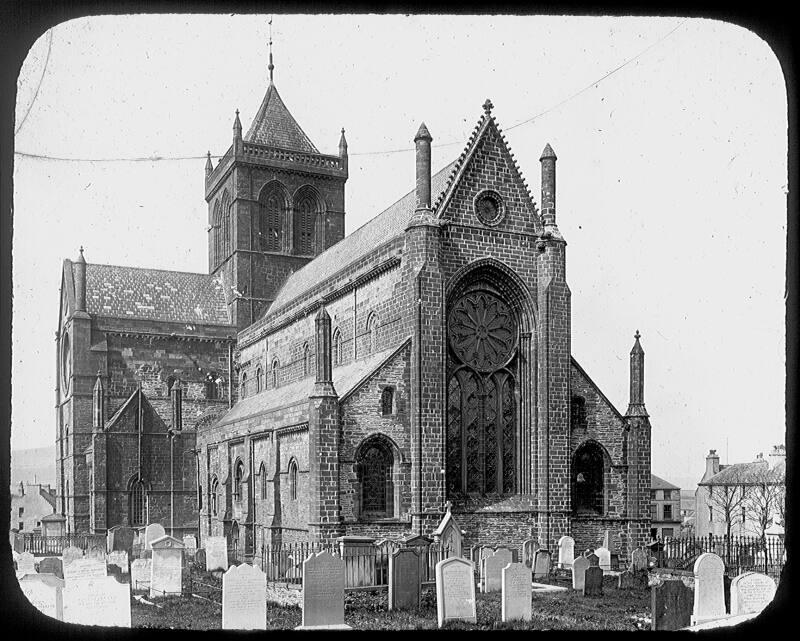 glass lantern slide showing St Magnus Cathedral (GWW)