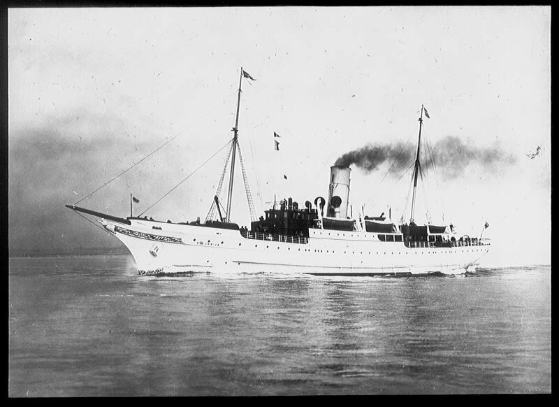 glass lantern slide showing the port side of 'St Sunniva' (II)