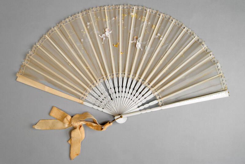 Large Hand-Painted Muslin Fan