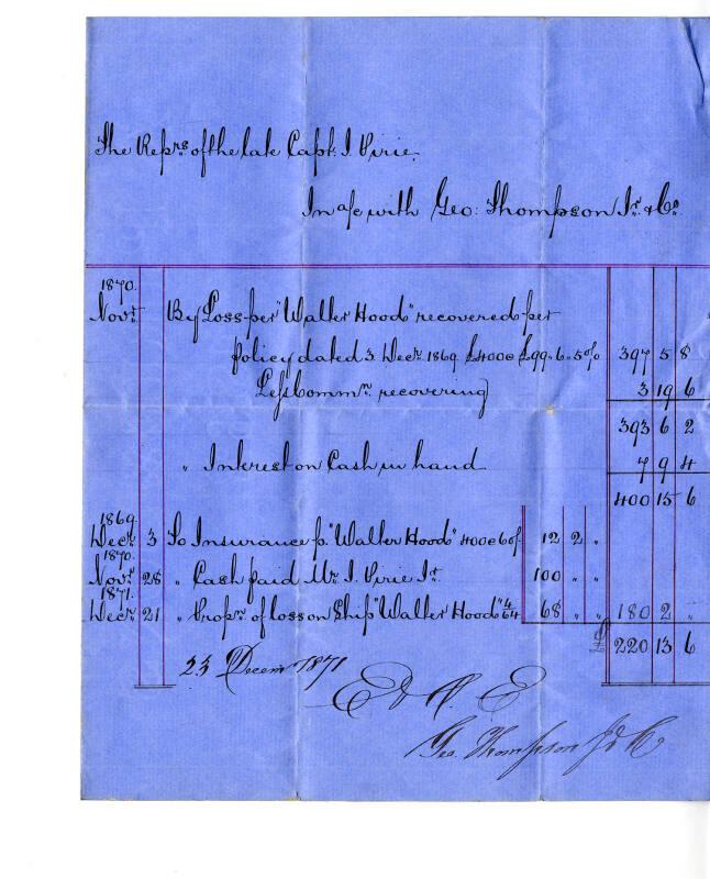 Receipt Captain Pirie's Shares in the ship Walter Hood