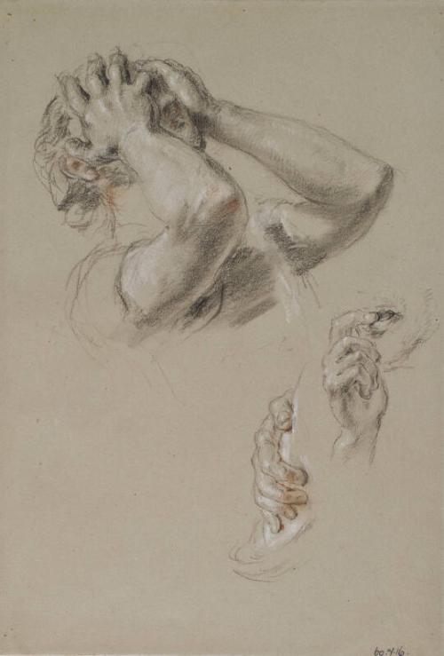 Head with Hands hiding Face, Study of Hands